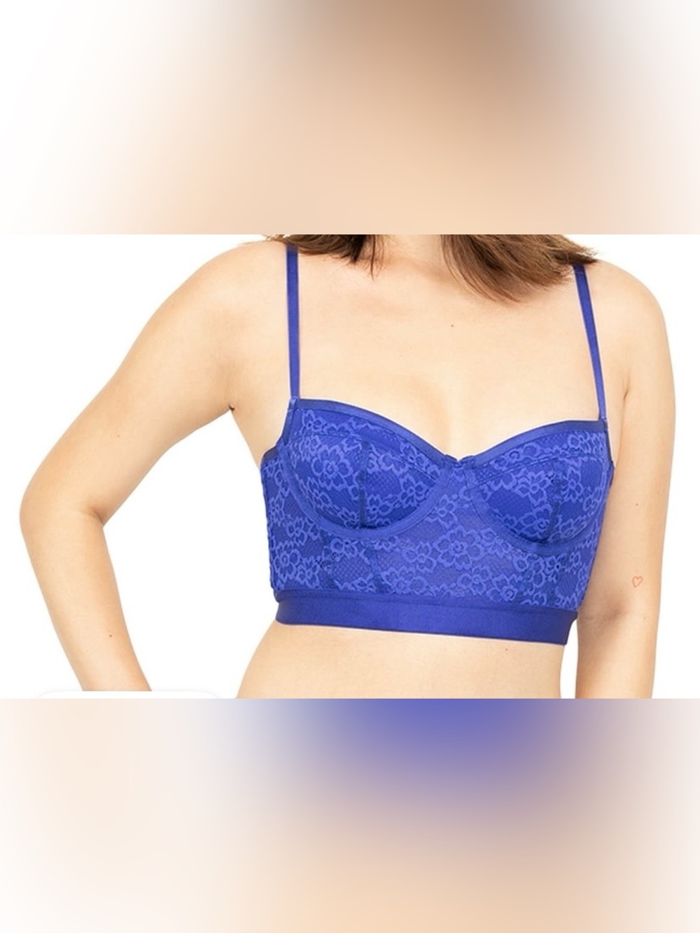 Lace Longline Bralette in Cobalt Blue